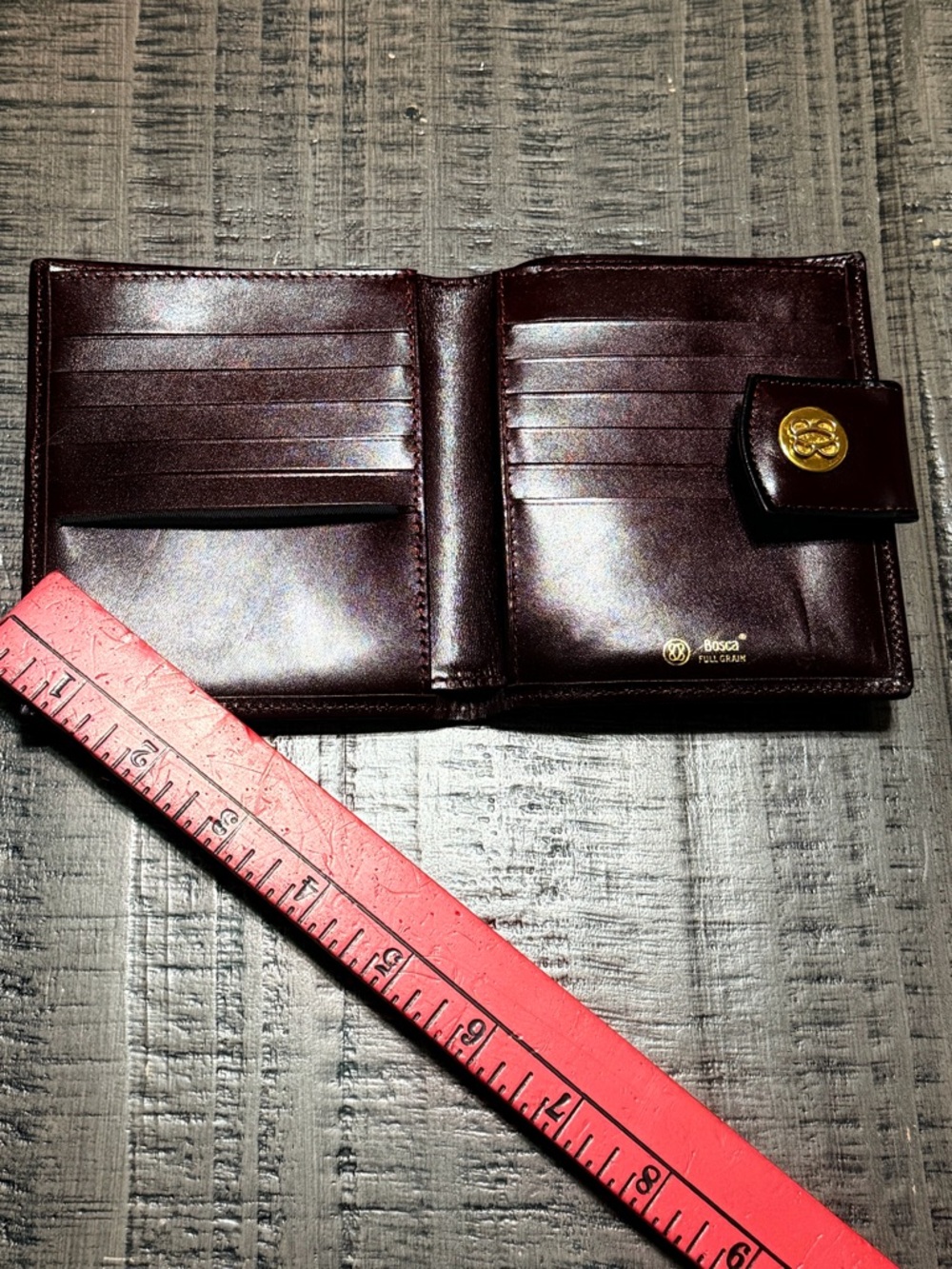 Bosca Burgundy Leather Wallet with Gold Logo - Picture 7 of 10